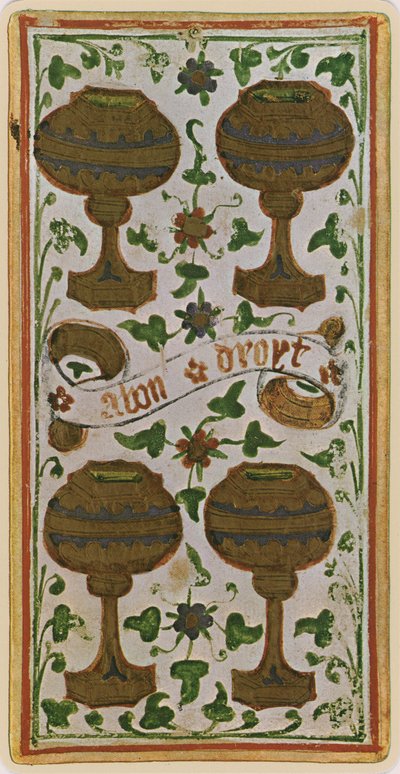 I quattro di coppe, facsimile di una carta dei tarocchi dal mazzo 